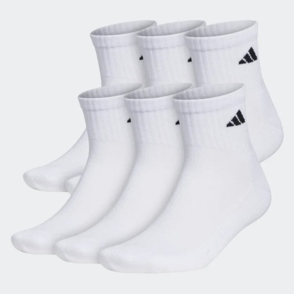 Adidas Men's 6 Pair Athletic Cushioned Quarter Socks - L